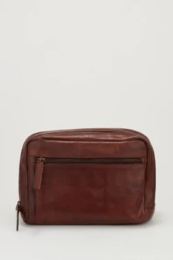 Angus Leather Multi Zip Washbag
